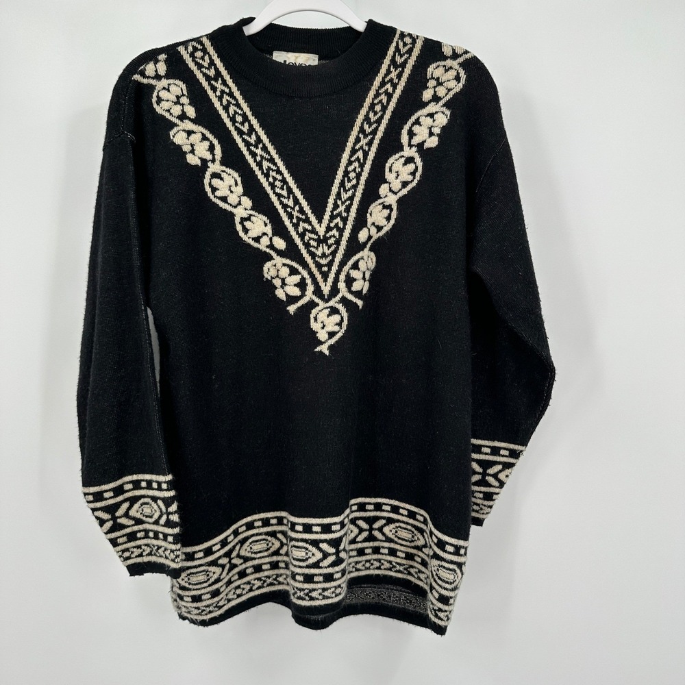 Vintage Womens Southwestern Intarsia Sweater Size L Oversized Grandma 80s 90s